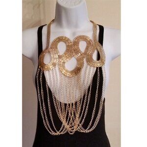 Gold tone statement chain jewelry set necklace and earrings new